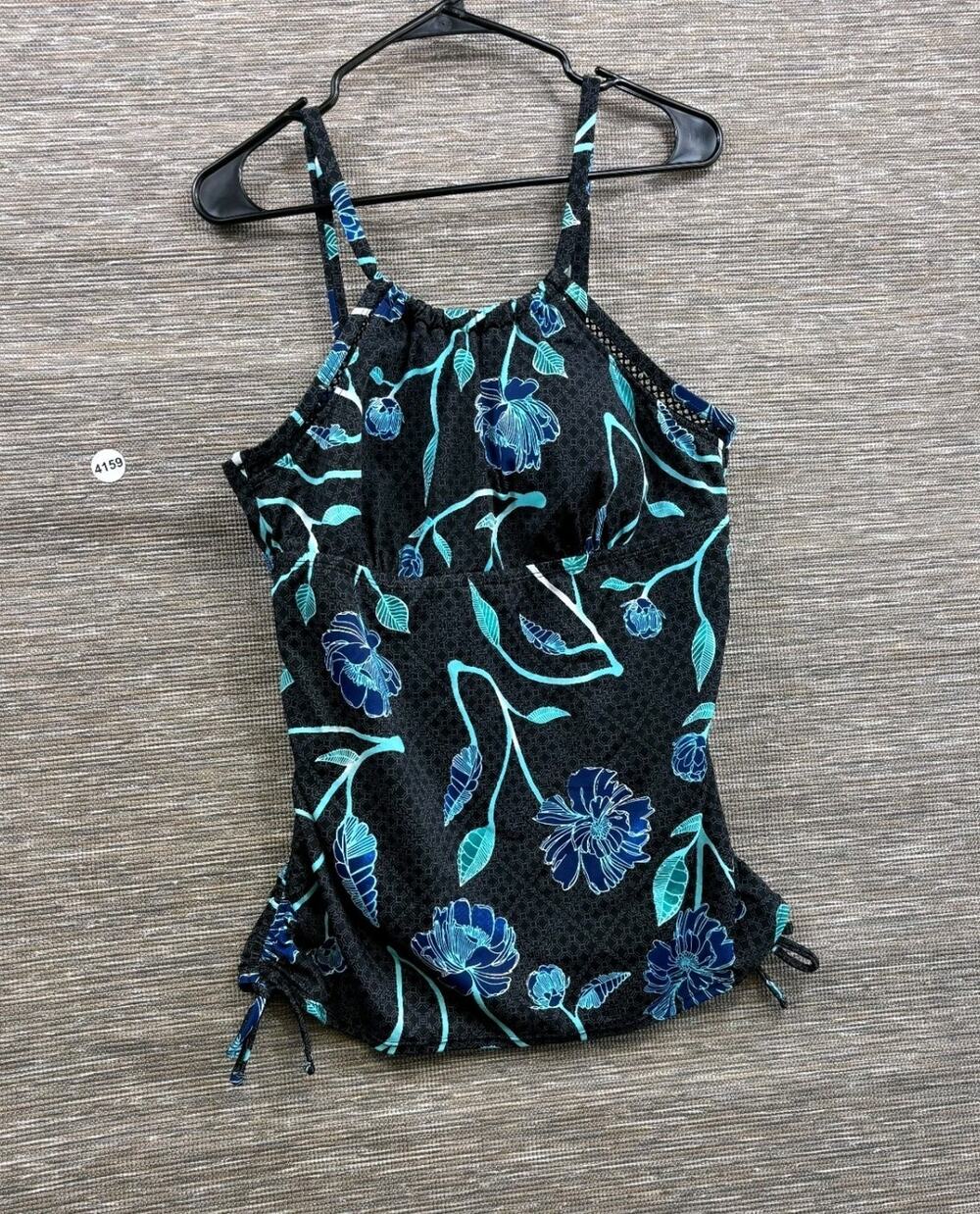 Avenue Tankini Swimsuit Top Womens Size 18W Floral Black Blue Sleeveless